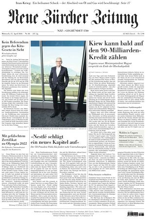 Prima pagina Neue Zürcher Zeitung di oggi - Quotidiano estero