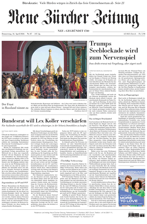 Prima pagina Neue Zürcher Zeitung di oggi - Quotidiano estero