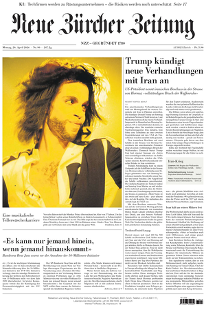 Prima pagina Neue Zürcher Zeitung di oggi - Quotidiano estero