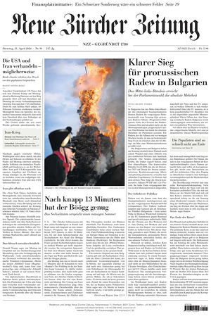 Prima pagina Neue Zürcher Zeitung di oggi - Quotidiano estero