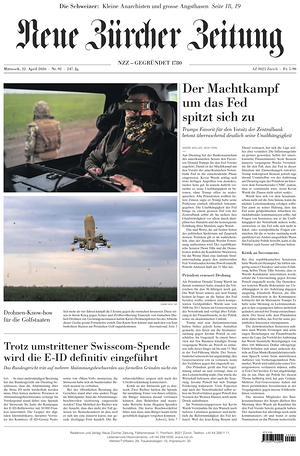 Prima pagina Neue Zürcher Zeitung di oggi - Quotidiano estero