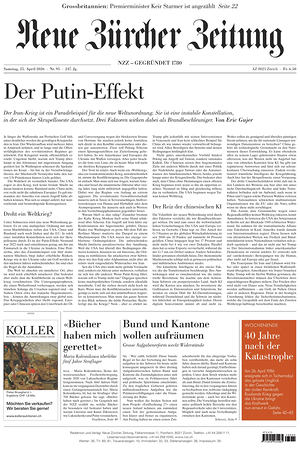 Prima pagina Neue Zürcher Zeitung di oggi - Quotidiano estero