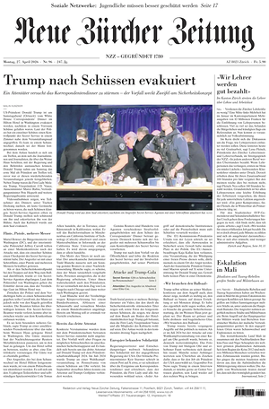 Prima pagina Neue Zürcher Zeitung di oggi - Quotidiano estero