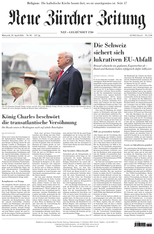 Prima pagina Neue Zürcher Zeitung di oggi - Quotidiano estero