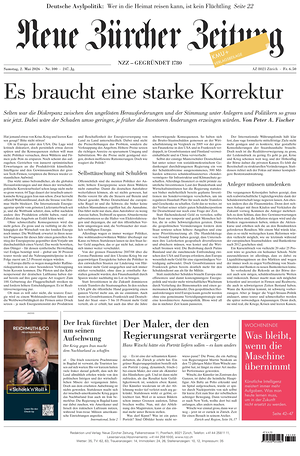 Prima pagina Neue Zürcher Zeitung di oggi - Quotidiano estero