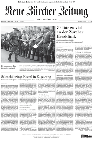 Prima pagina Neue Zürcher Zeitung di oggi - Quotidiano estero