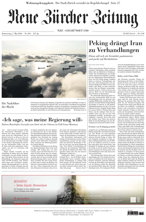 Prima pagina Neue Zürcher Zeitung di oggi - Quotidiano estero