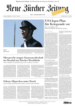 Prima pagina Neue Zürcher Zeitung di oggi - Quotidiano estero