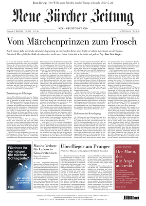 Prima pagina Neue Zürcher Zeitung di oggi - Quotidiano estero