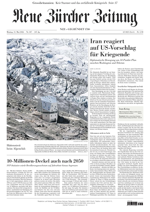 Prima pagina Neue Zürcher Zeitung di oggi - Quotidiano estero