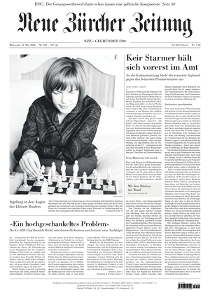 Prima pagina Neue Zürcher Zeitung di oggi - Quotidiano estero