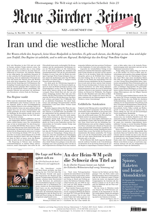 Prima pagina Neue Zürcher Zeitung di oggi - Quotidiano estero