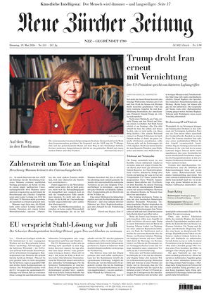 Prima pagina Neue Zürcher Zeitung di oggi - Quotidiano estero