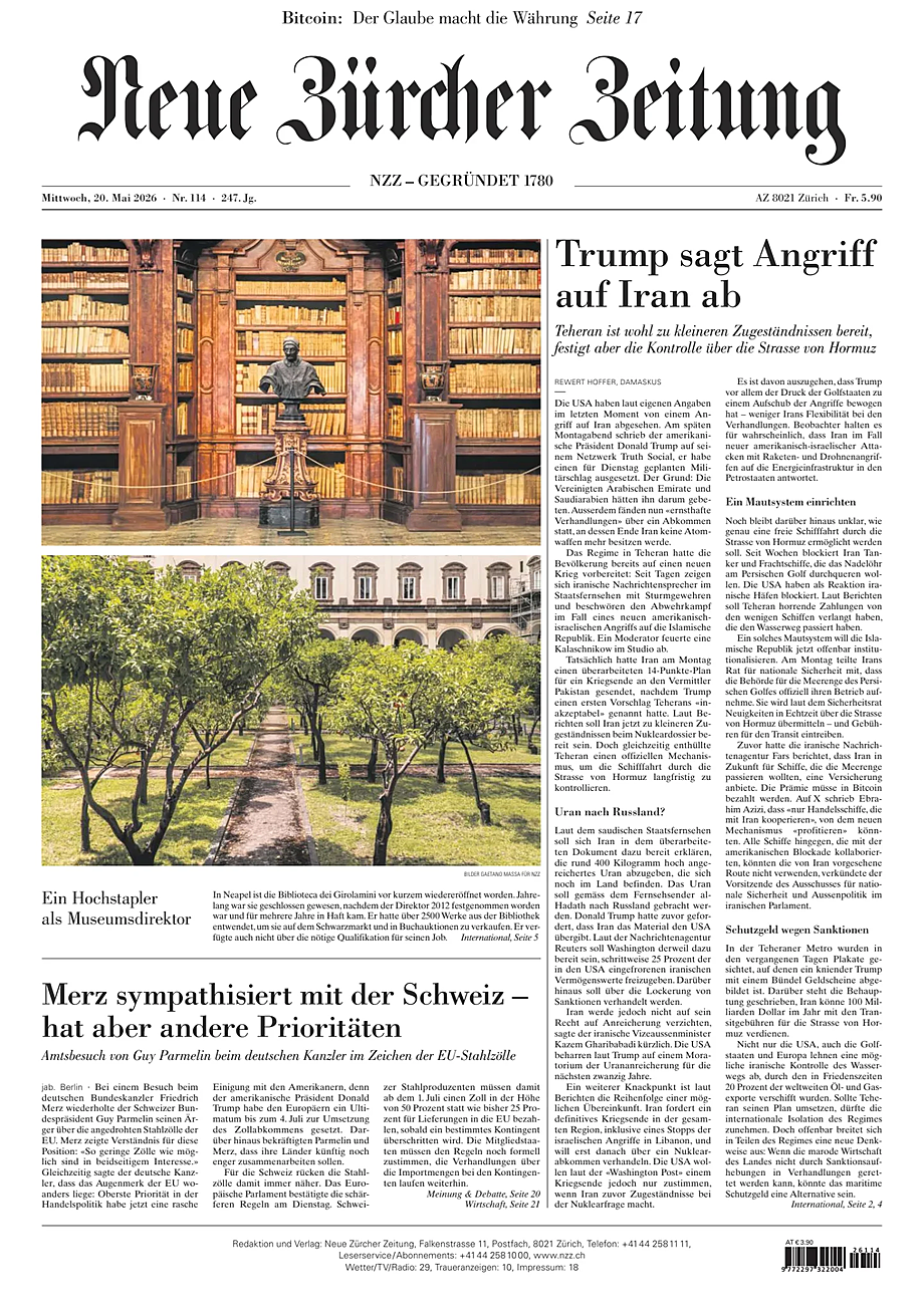 Portada Neue Zürcher Zeitung de hoy - Quiosco 20 mayo 2026