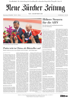Prima pagina Neue Zürcher Zeitung di oggi - Quotidiano estero