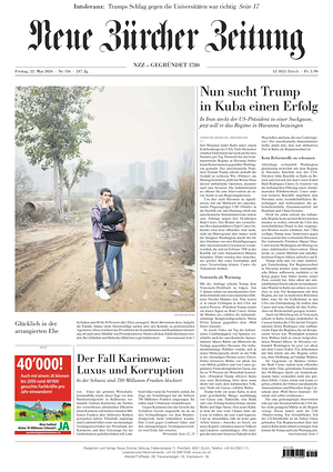 Prima pagina Neue Zürcher Zeitung di oggi - Quotidiano estero