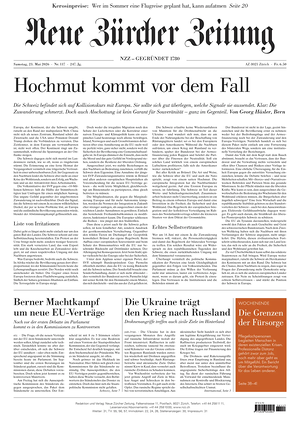Prima pagina Neue Zürcher Zeitung di oggi - Quotidiano estero