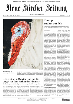 Prima pagina Neue Zürcher Zeitung di oggi - Quotidiano estero