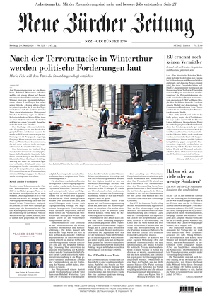 Prima pagina Neue Zürcher Zeitung di oggi - Quotidiano estero