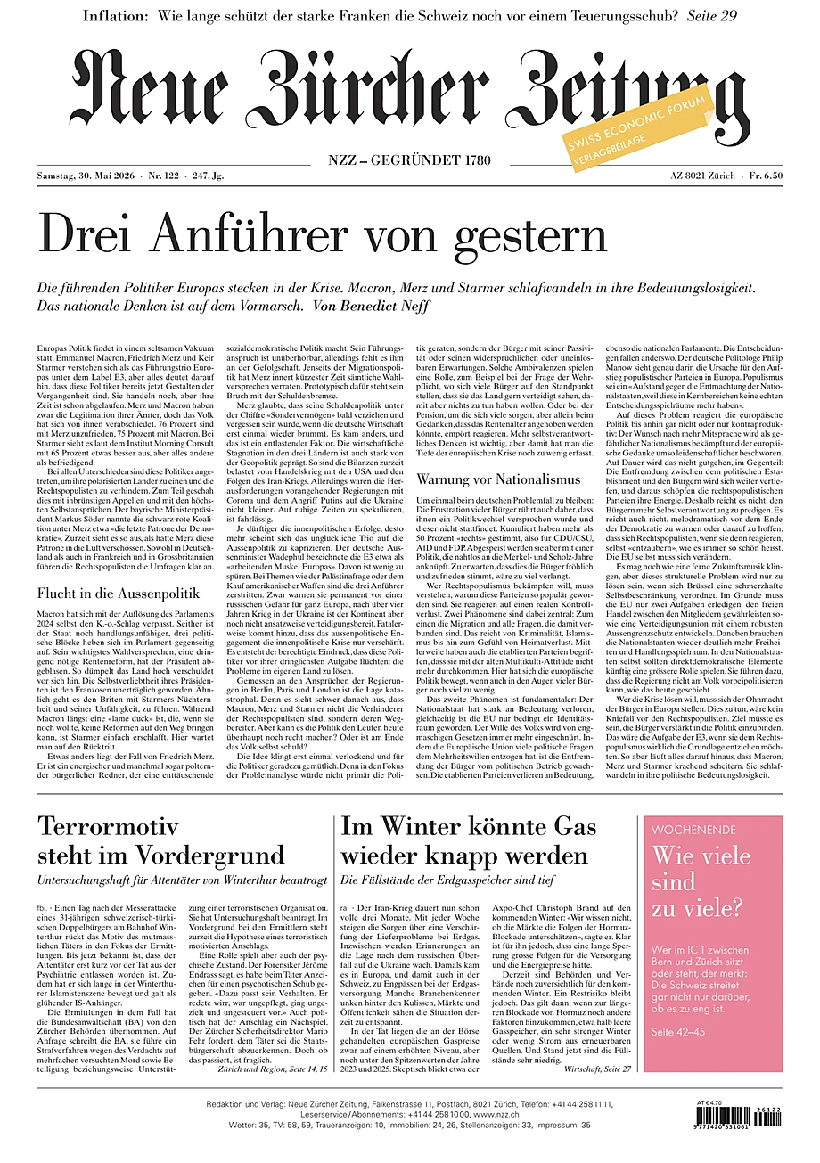 Prima pagina Neue Zürcher Zeitung di oggi - Edicola 30 Maggio 2026