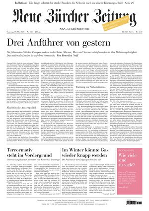 Prima pagina Neue Zürcher Zeitung di oggi - Quotidiano estero