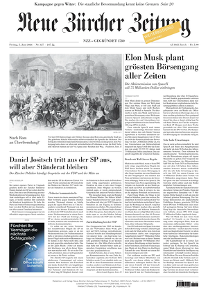 Prima pagina Neue Zürcher Zeitung di oggi - Quotidiano estero