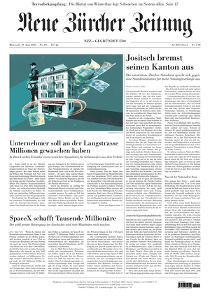 Prima pagina Neue Zürcher Zeitung di oggi - Quotidiano estero
