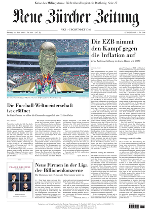 Prima pagina Neue Zürcher Zeitung di oggi - Quotidiano estero
