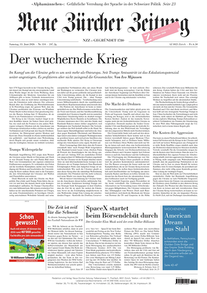 Prima pagina Neue Zürcher Zeitung di oggi - Quotidiano estero
