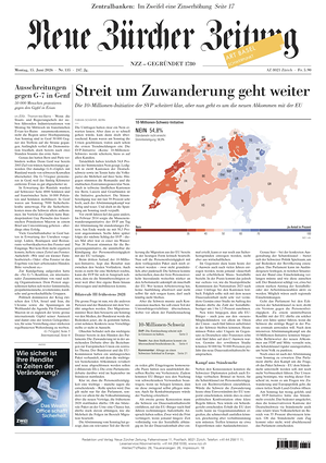 Prima pagina Neue Zürcher Zeitung di oggi - Quotidiano estero