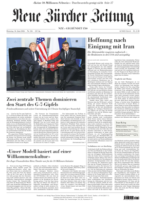 Prima pagina Neue Zürcher Zeitung di oggi - Quotidiano estero