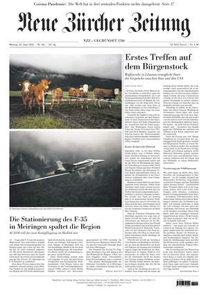 Prima pagina Neue Zürcher Zeitung di oggi - Quotidiano estero