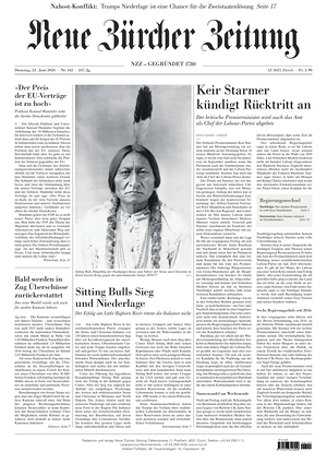 Prima pagina Neue Zürcher Zeitung di oggi - Quotidiano estero