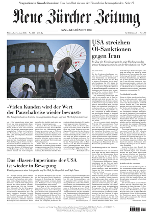 Prima pagina Neue Zürcher Zeitung di oggi - Quotidiano estero