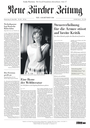 Prima pagina Neue Zürcher Zeitung di oggi - Quotidiano estero