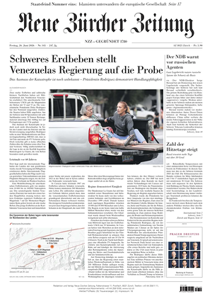 Prima pagina Neue Zürcher Zeitung di oggi - Quotidiano estero
