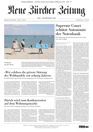 Prima pagina Neue Zürcher Zeitung di oggi - Quotidiano estero