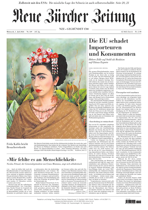 Prima pagina Neue Zürcher Zeitung di oggi - Quotidiano estero