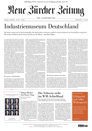 Prima pagina Neue Zürcher Zeitung di oggi - Quotidiano estero