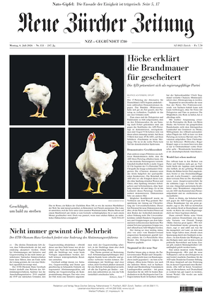 Prima pagina Neue Zürcher Zeitung di oggi - Quotidiano estero