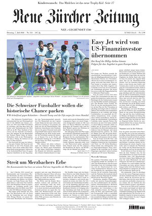 Prima pagina Neue Zürcher Zeitung di oggi - Quotidiano estero
