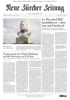 Prima pagina Neue Zürcher Zeitung di oggi - Quotidiano estero