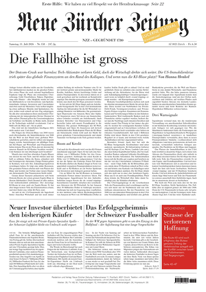 Prima pagina Neue Zürcher Zeitung di oggi - Quotidiano estero