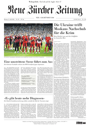 Prima pagina Neue Zürcher Zeitung di oggi - Quotidiano estero