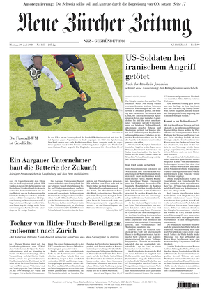 Prima pagina Neue Zürcher Zeitung di oggi - Quotidiano estero