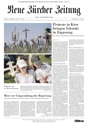 Prima pagina Neue Zürcher Zeitung di oggi - Quotidiano estero