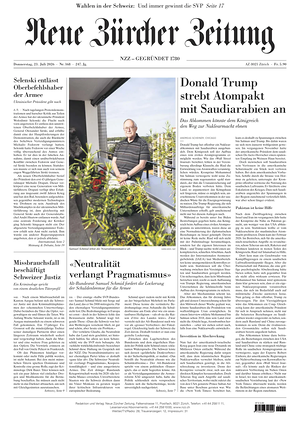 Prima pagina Neue Zürcher Zeitung di oggi - Quotidiano estero