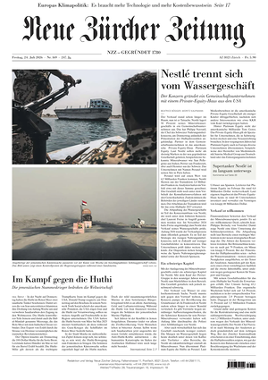 Prima pagina Neue Zürcher Zeitung di oggi - Quotidiano estero