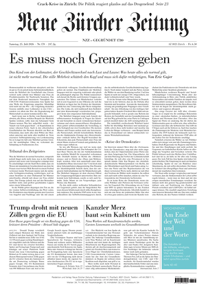 Prima pagina Neue Zürcher Zeitung di oggi - Quotidiano estero