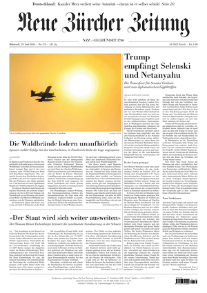 Prima pagina Neue Zürcher Zeitung di oggi - Quotidiano estero